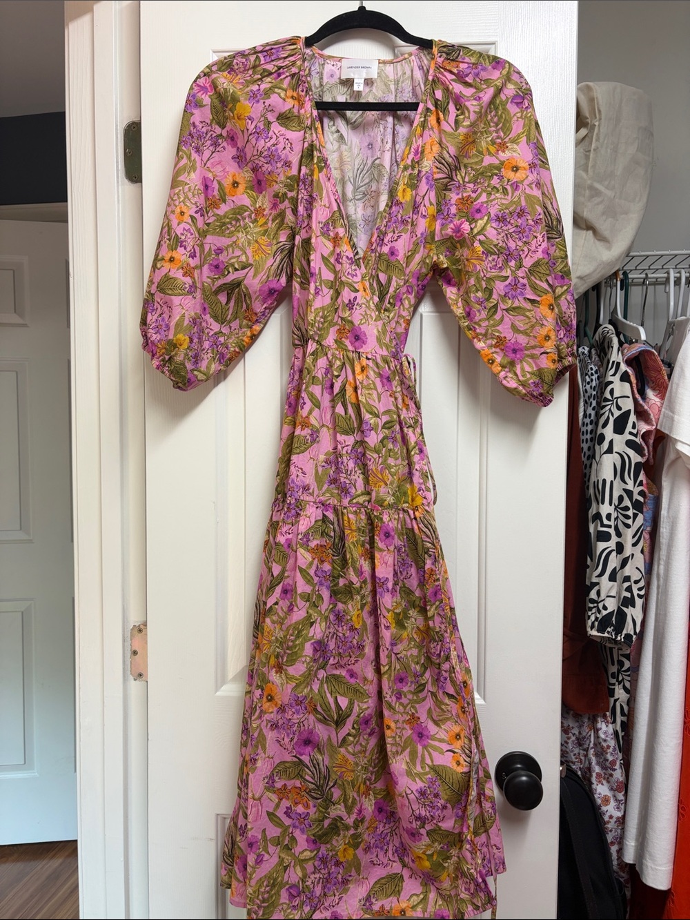 Lavender Brown brand Floral Puff-Sleeve Wrap Maxi Dress - Pink Floral